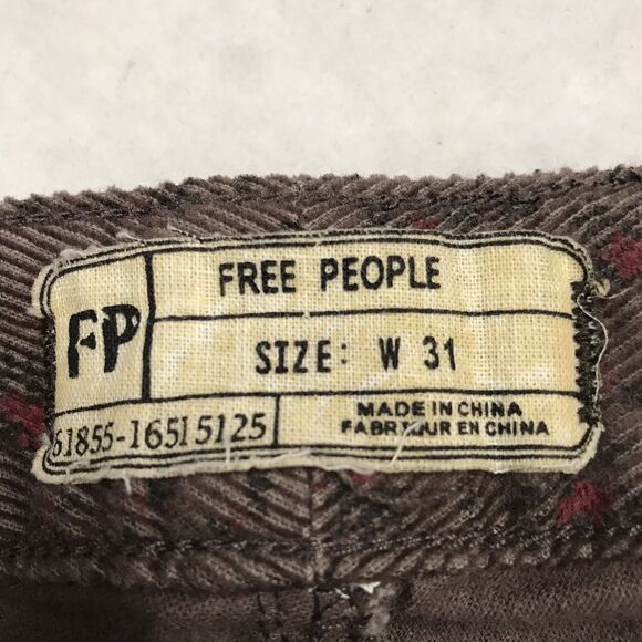 NWT FREE PEOPLE Corduroy Jean Women 34x31 Brown Ditsy Rose Floral Print Slim - Picture 16 of 16